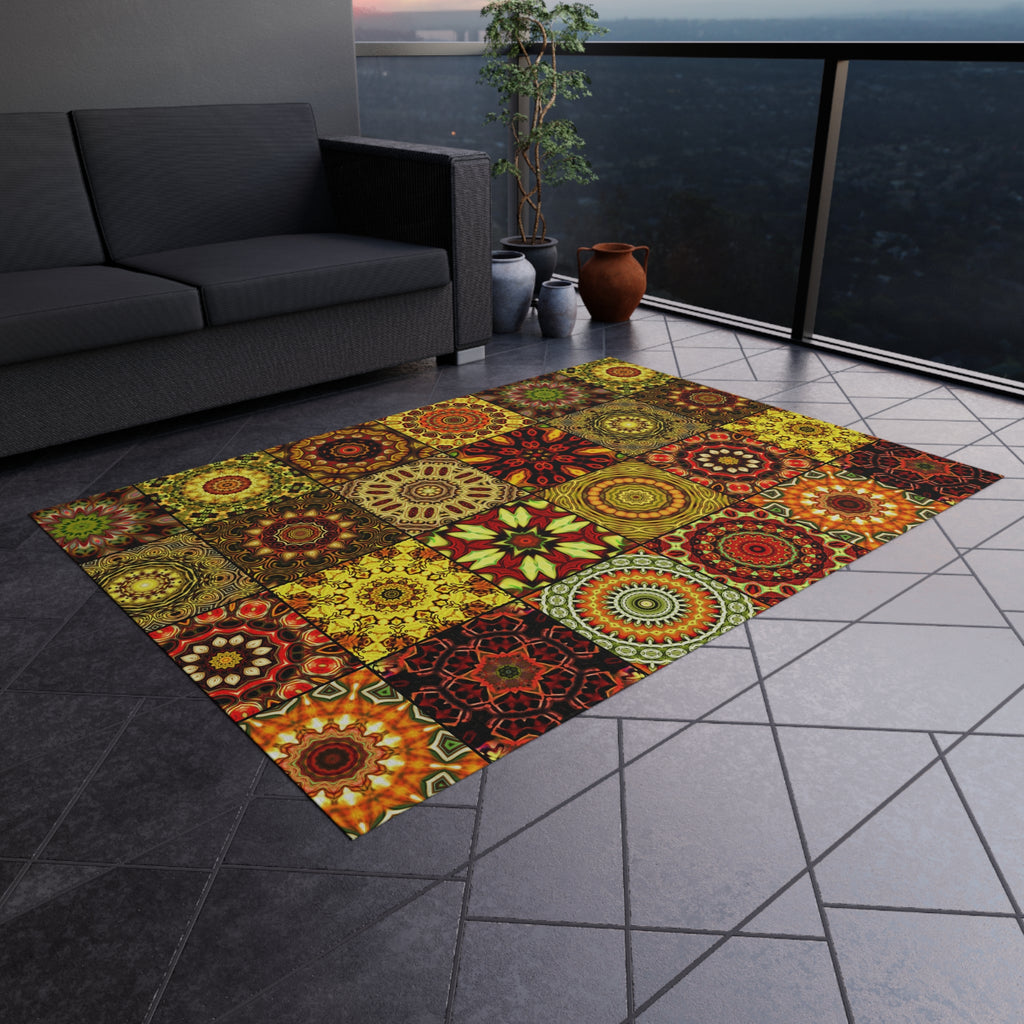 Vibrant Outdoor Rug - Boho Design, Patio Decor, Garden Mat, Home Adornment, Perfect for Picnics, Bohemian Style