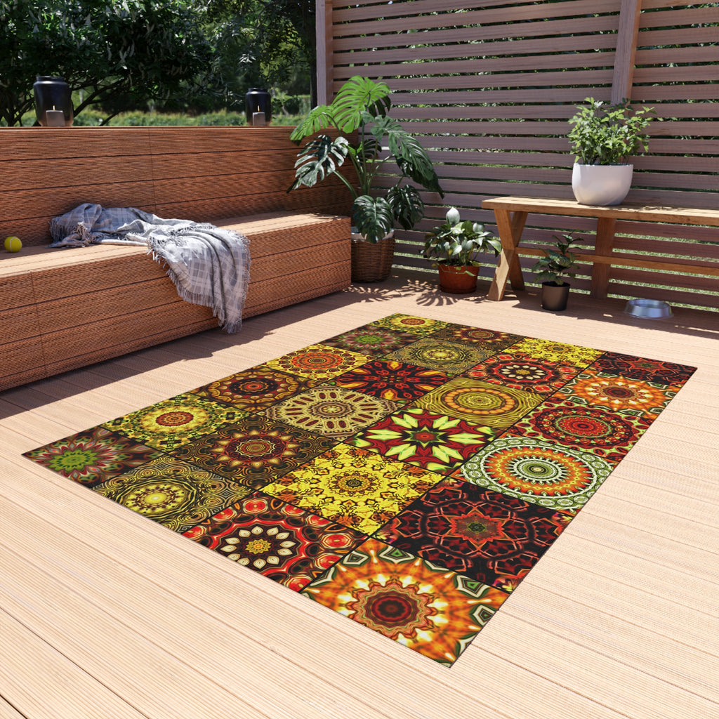 Vibrant Outdoor Rug - Boho Design, Patio Decor, Garden Mat, Home Adornment, Perfect for Picnics, Bohemian Style