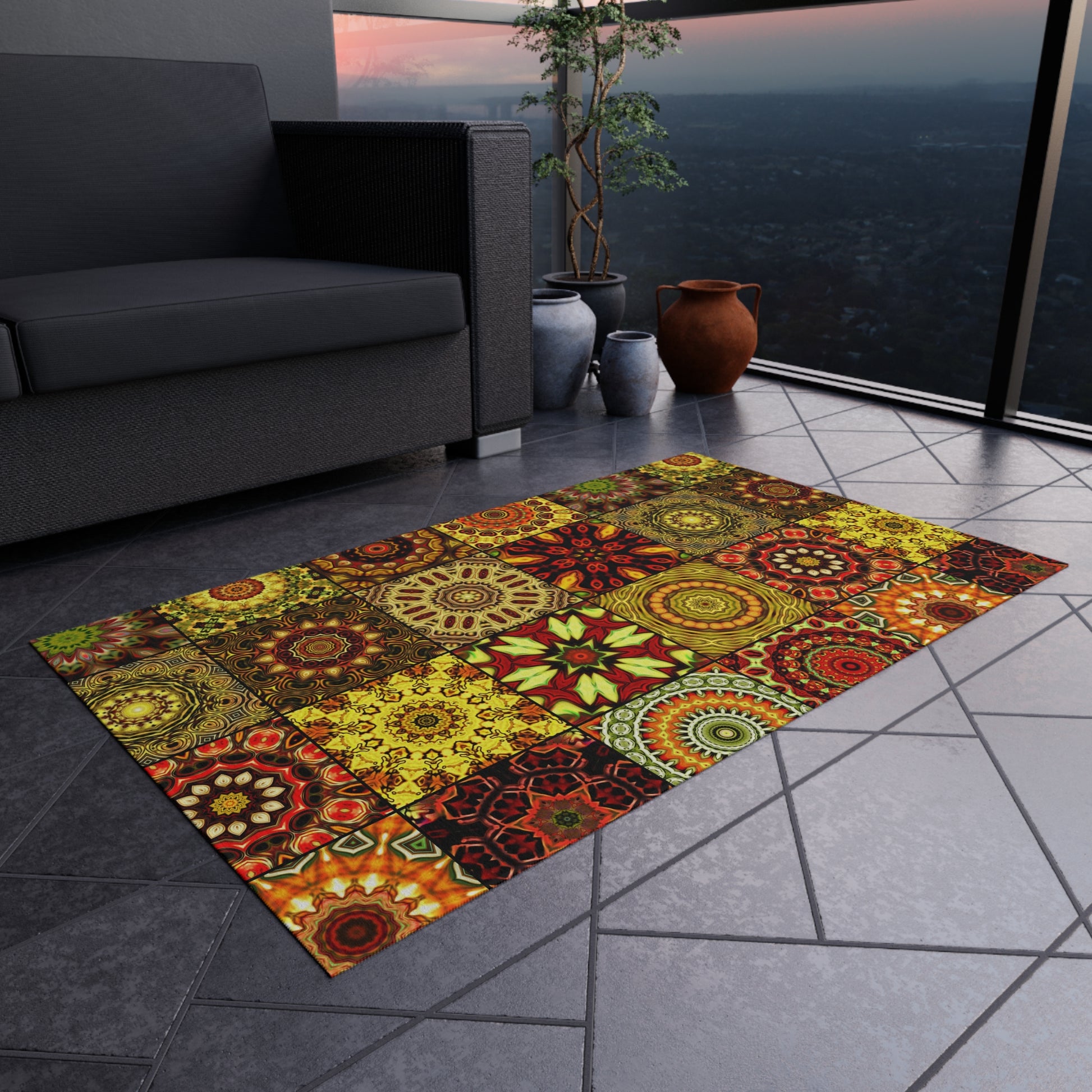Vibrant Outdoor Rug - Boho Design, Patio Decor, Garden Mat, Home Adornment, Perfect for Picnics, Bohemian Style